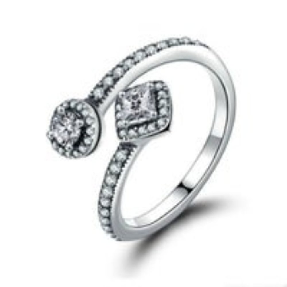 925 Silver Plated Crystal, Clear CZ Open Finger Ring
